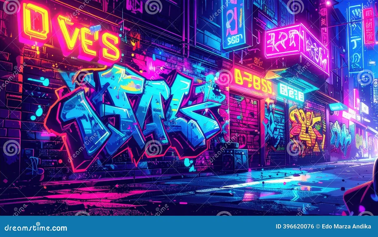 欧宝电竞 - 涂鸦街头赛博不夜城全景